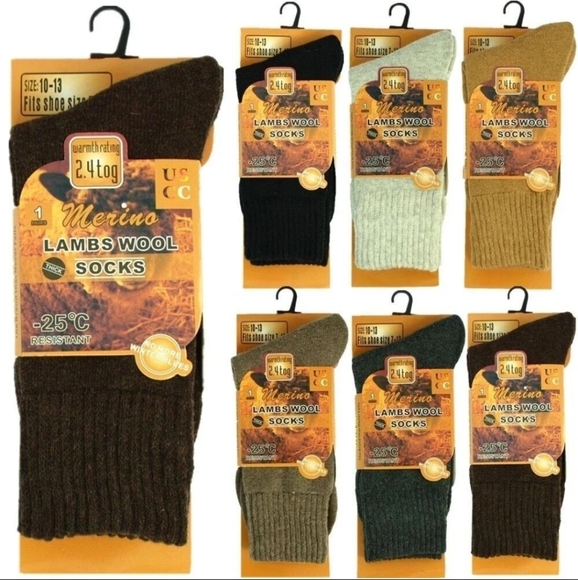 6 Pairs Mens Merino Lambs Wool Winter Socks Size 10-13 - Picture 1 of 10